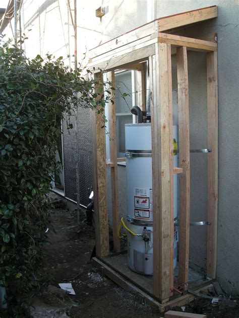 outdoor electric tankless water heater enclosure|water heater closet prefab exterior.